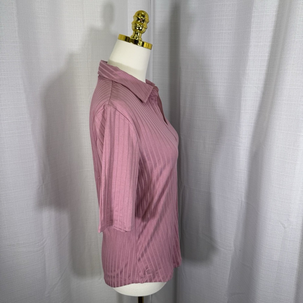 Lauren Ralph Lauren Rose Muave Ribbed Polo Blouse Preppy Office Womens Large NEW - Picture 4 of 13